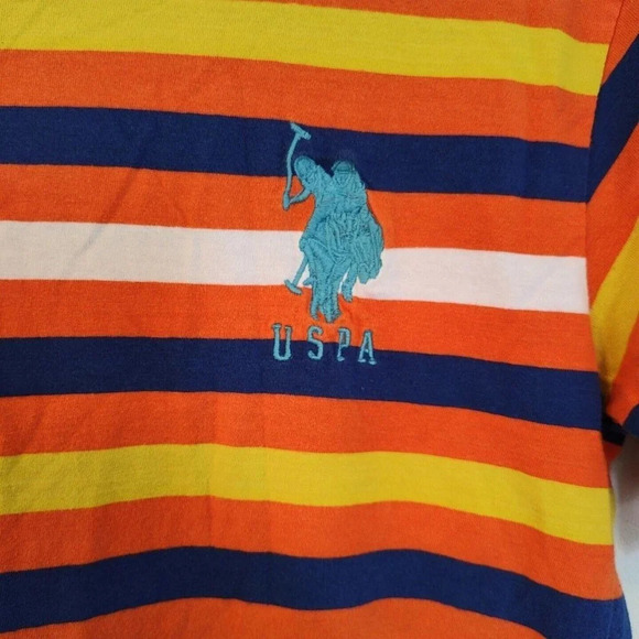 USPA T-Shirt Men Size S Orange Colorful Striped Embroidered Logo Short Sleeve - Picture 3 of 6